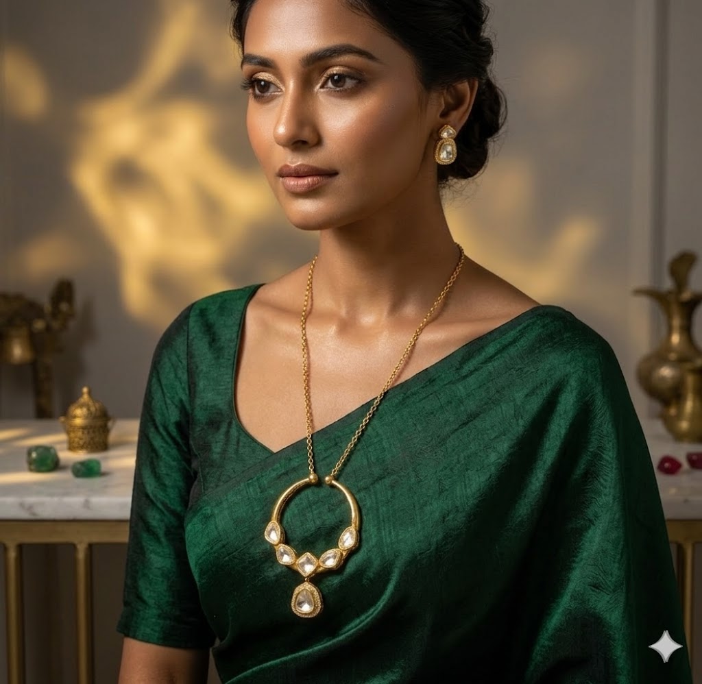 Royal Rose-Tinted Ethnic Statement Necklace Set MJM 13