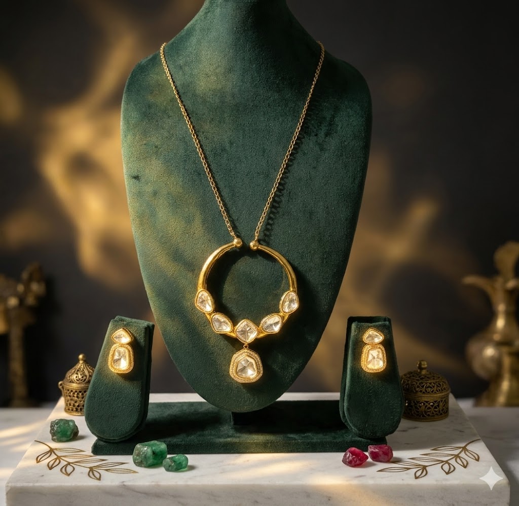 Royal Rose-Tinted Ethnic Statement Necklace Set MJM 13