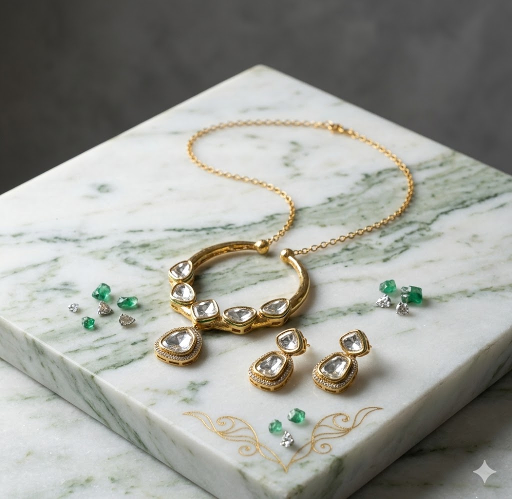 Royal Rose-Tinted Ethnic Statement Necklace Set MJM 13