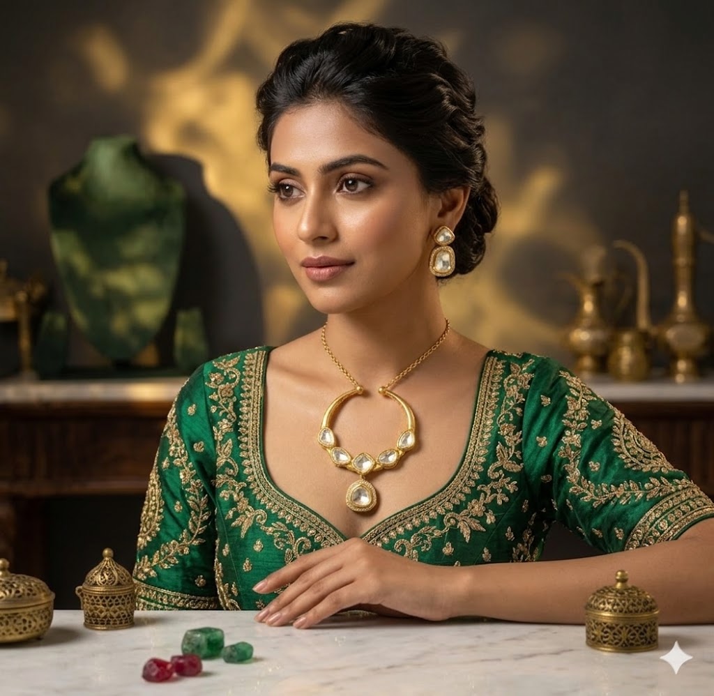 Royal Rose-Tinted Ethnic Statement Necklace Set MJM 13