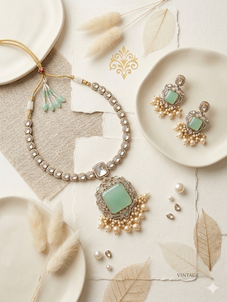 Ethereal Blush Kundan Necklace Set MJM 15