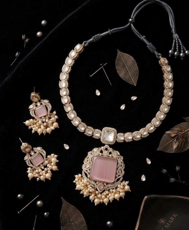 Ethereal Blush Kundan Necklace Set MJM 15