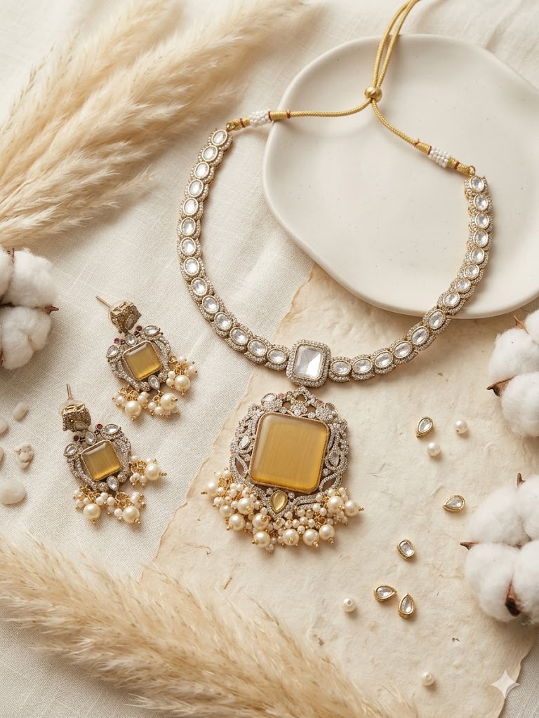Ethereal Blush Kundan Necklace Set MJM 15