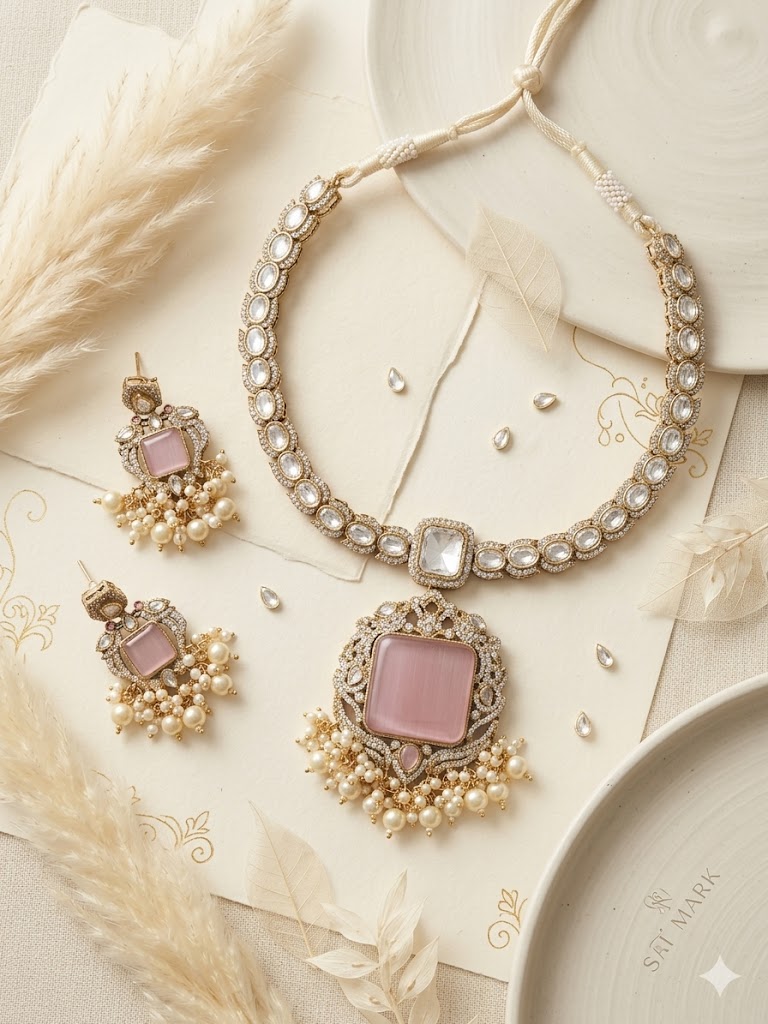 Ethereal Blush Kundan Necklace Set MJM 15