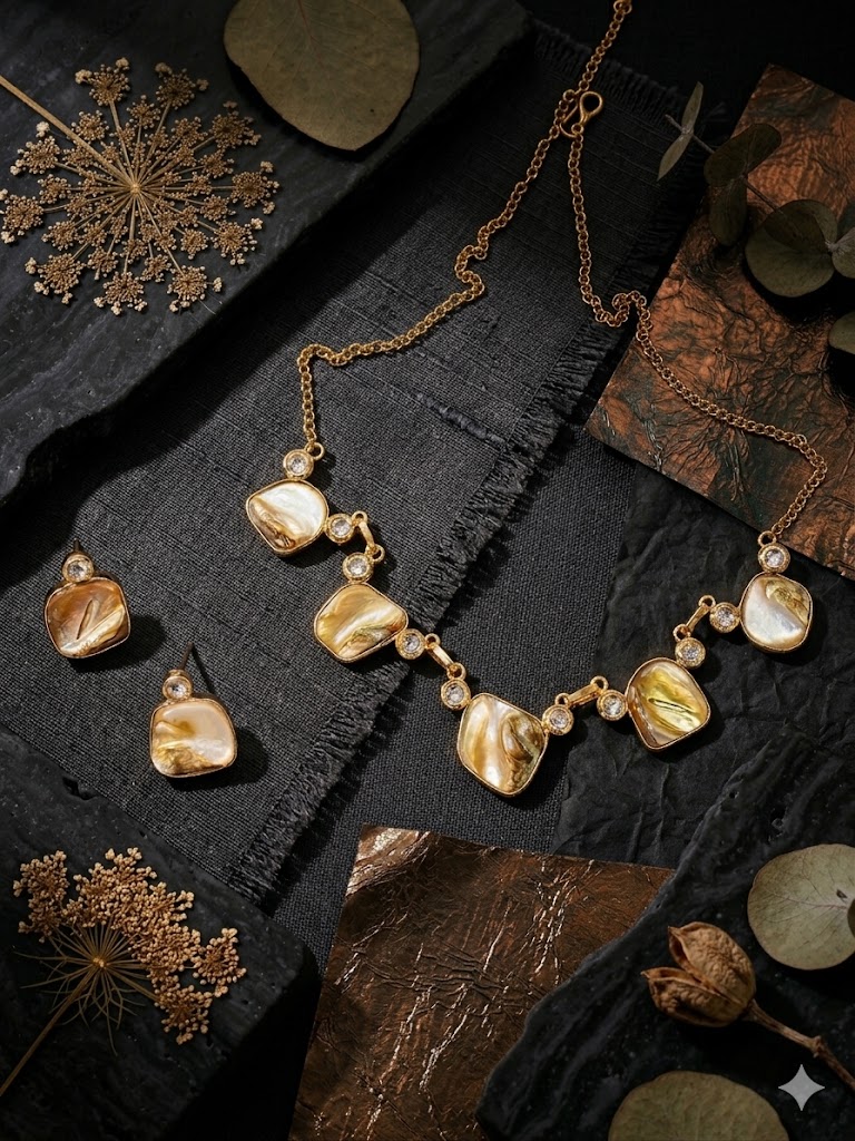 radiant shell & crystal statement set