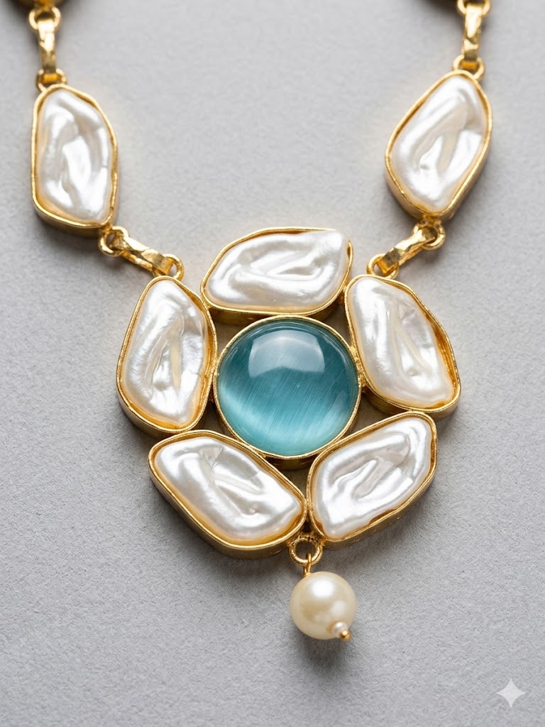 traditional stone and pearl statement necklace set