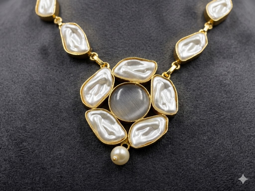 traditional stone and pearl statement necklace set