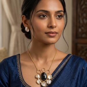 Onyx and Mother of Pearl Floral Pendant Set -MN 63