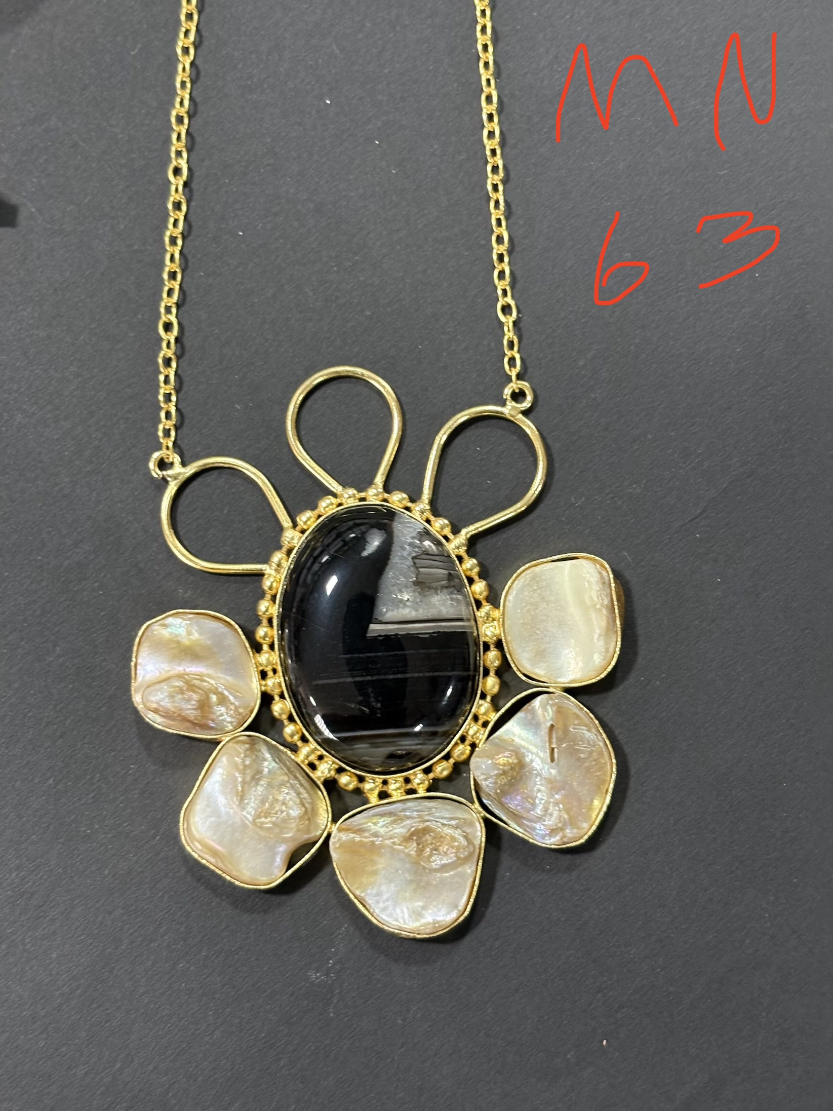 Onyx and Mother of Pearl Floral Pendant Set -MN 63