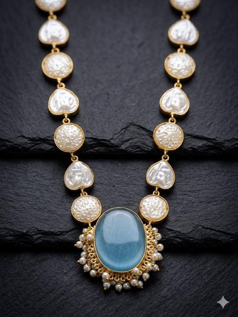 elegant stone & baroque pearl beaded necklace set