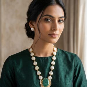 elegant stone & baroque pearl beaded necklace set