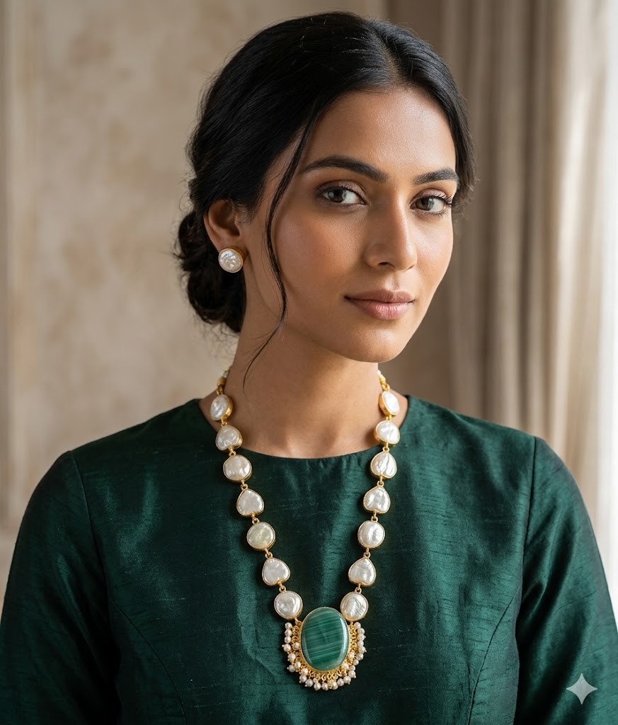 elegant stone & baroque pearl beaded necklace set