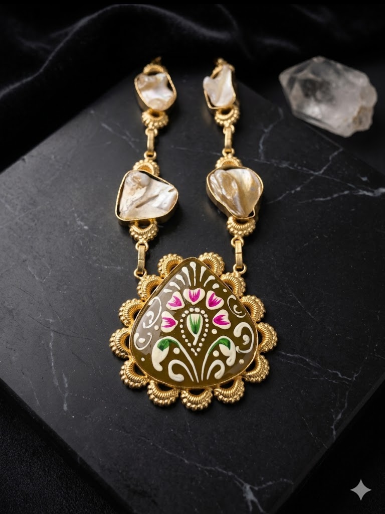traditional artisanal floral enamel statement necklace