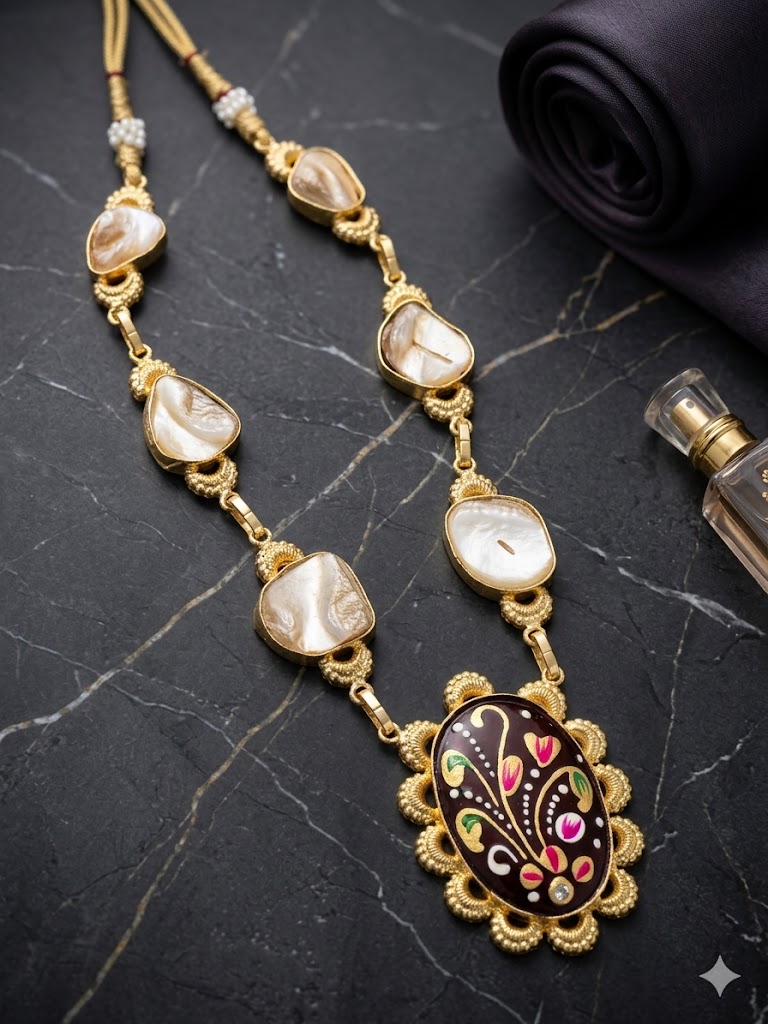 traditional artisanal floral enamel statement necklace