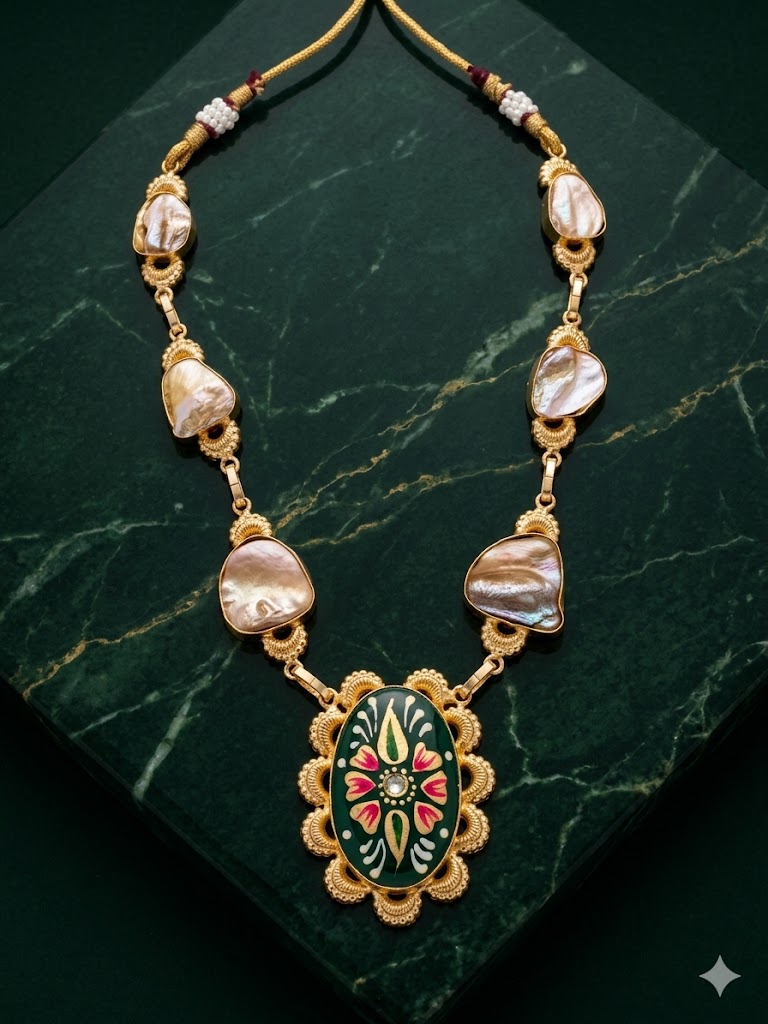 traditional artisanal floral enamel statement necklace
