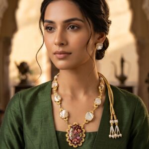 traditional artisanal floral enamel statement necklace