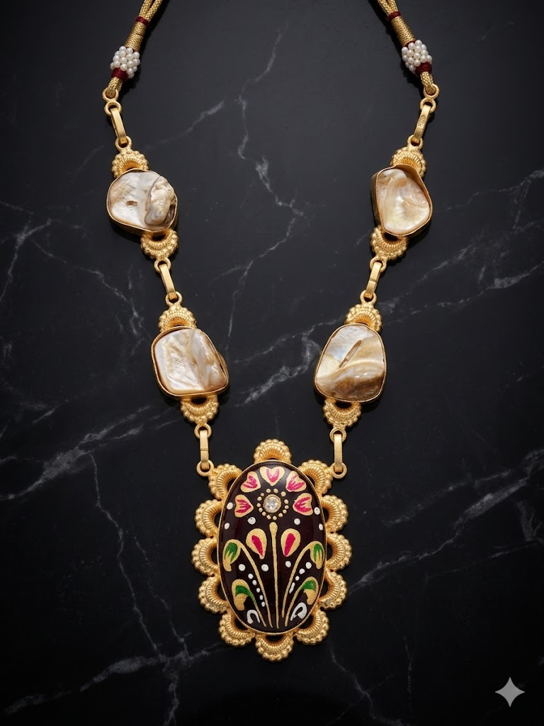 traditional artisanal floral enamel statement necklace