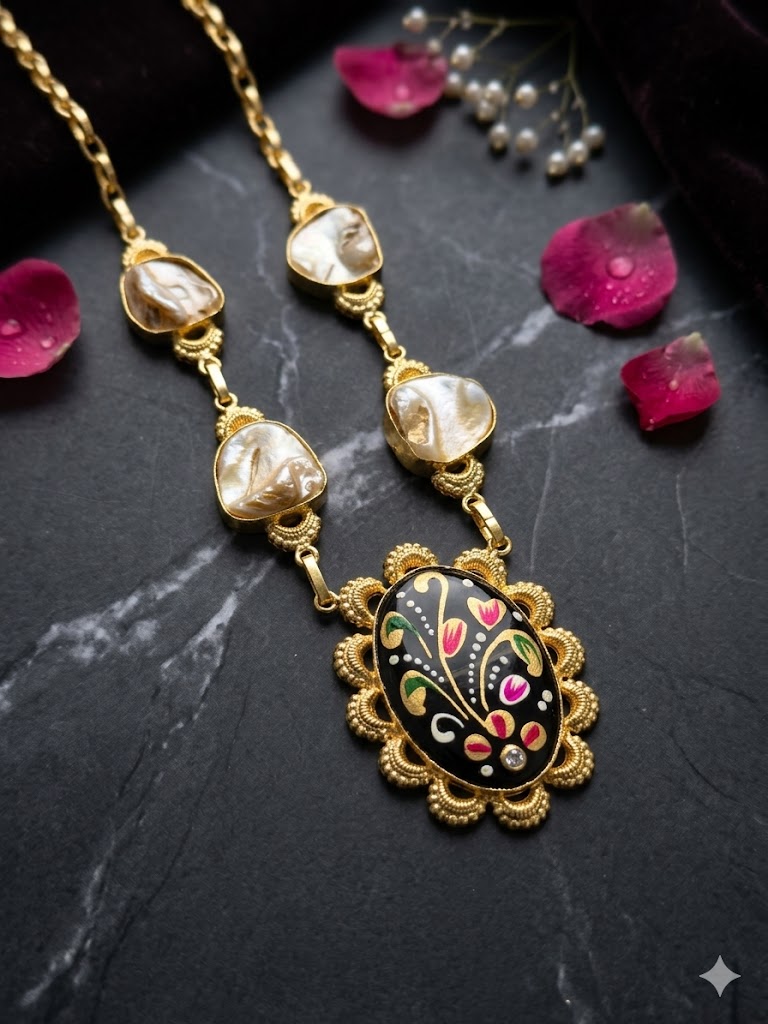traditional artisanal floral enamel statement necklace