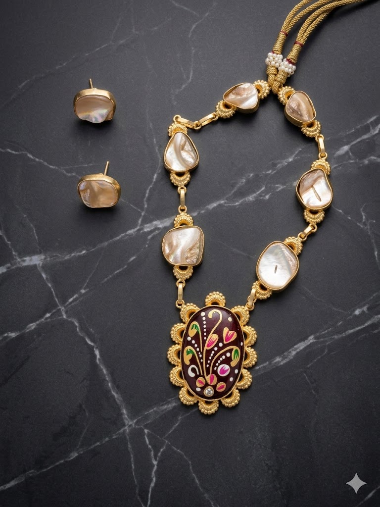 traditional artisanal floral enamel statement necklace