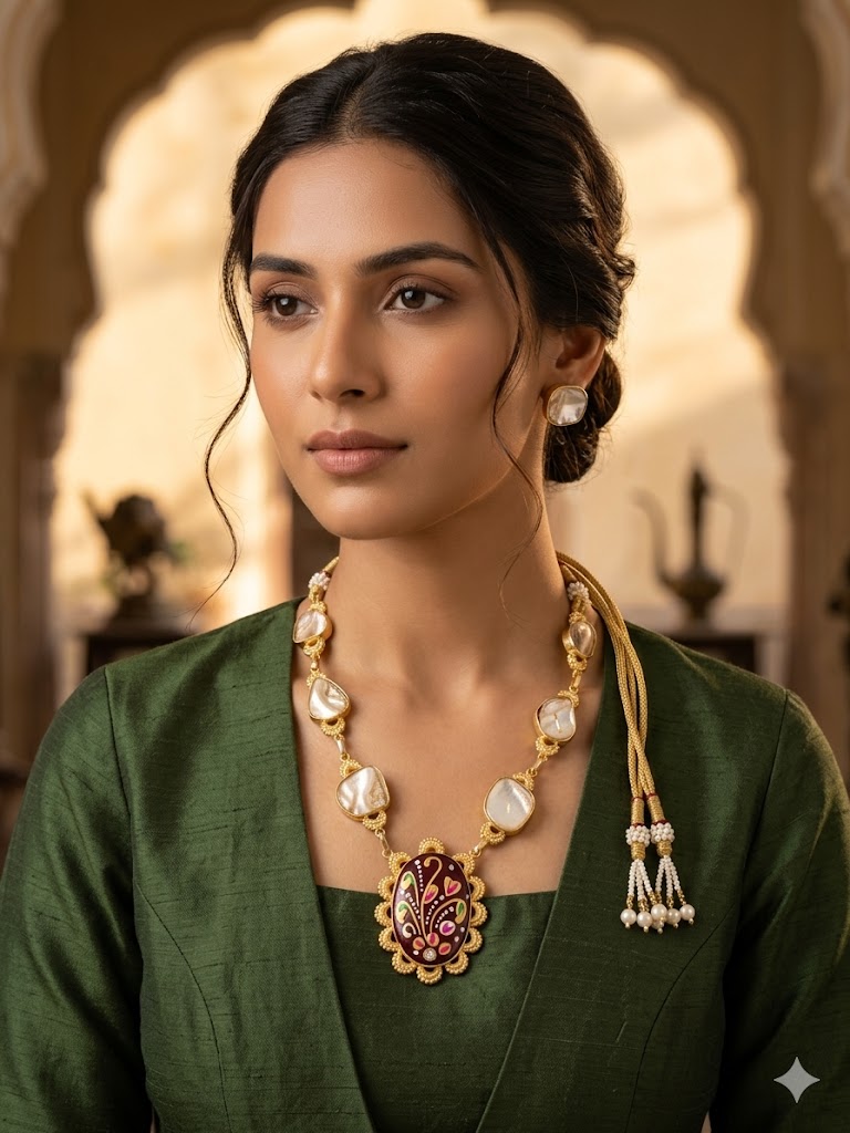 traditional artisanal floral enamel statement necklace