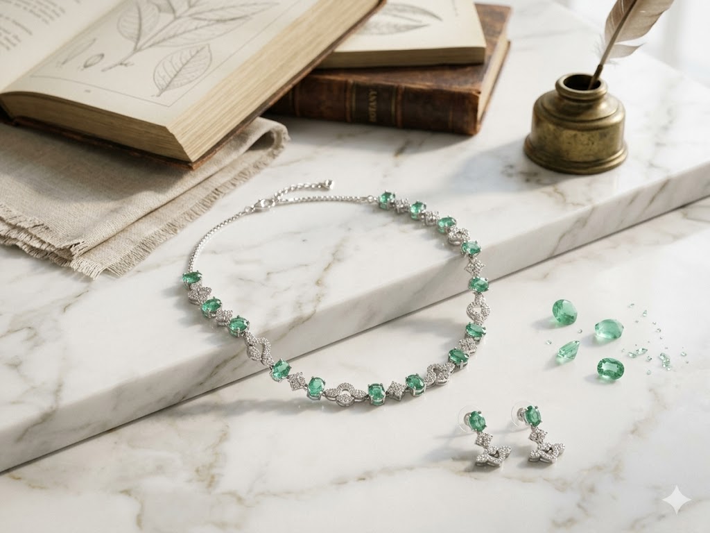 Royal Floral Harmony Necklace and Earring Set-MJAD 37
