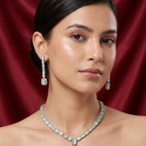 Emerald-Cut Crystal Necklace and Earring Set - MJAD 39