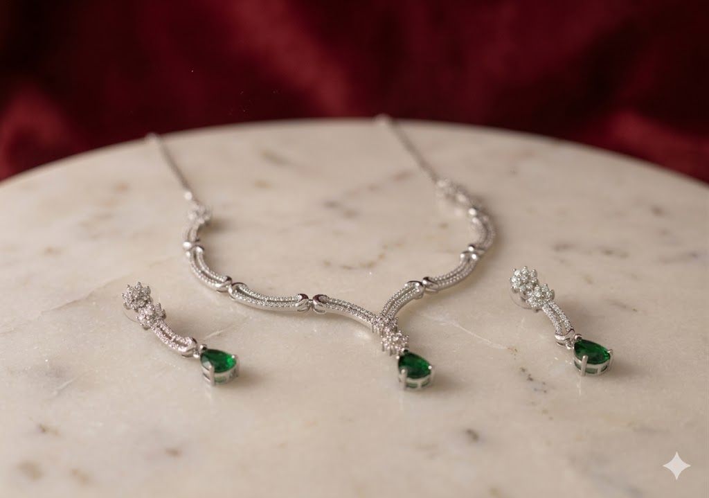 Elegant Teardrop Pendant Necklace Set MJAD 40