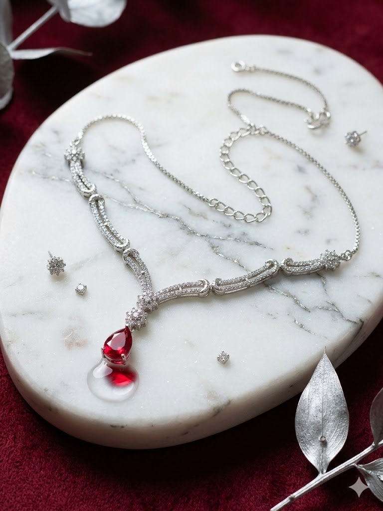 Elegant Teardrop Pendant Necklace Set MJAD 40