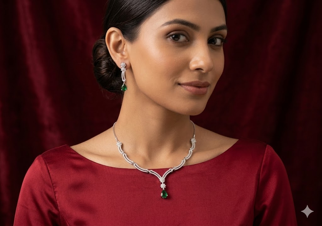 Elegant Teardrop Pendant Necklace Set MJAD 40