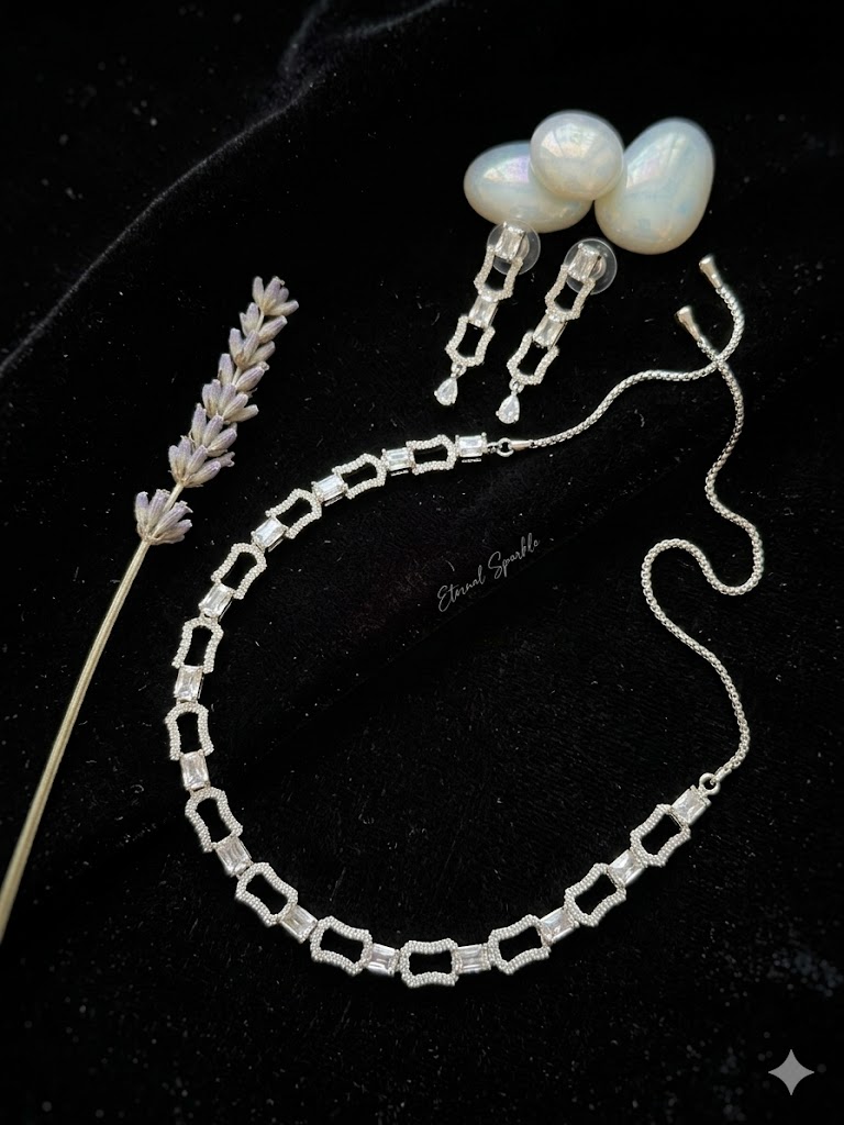 Eternal Sparkle Geometric Crystal Necklace & Earring Set-MJAD 41