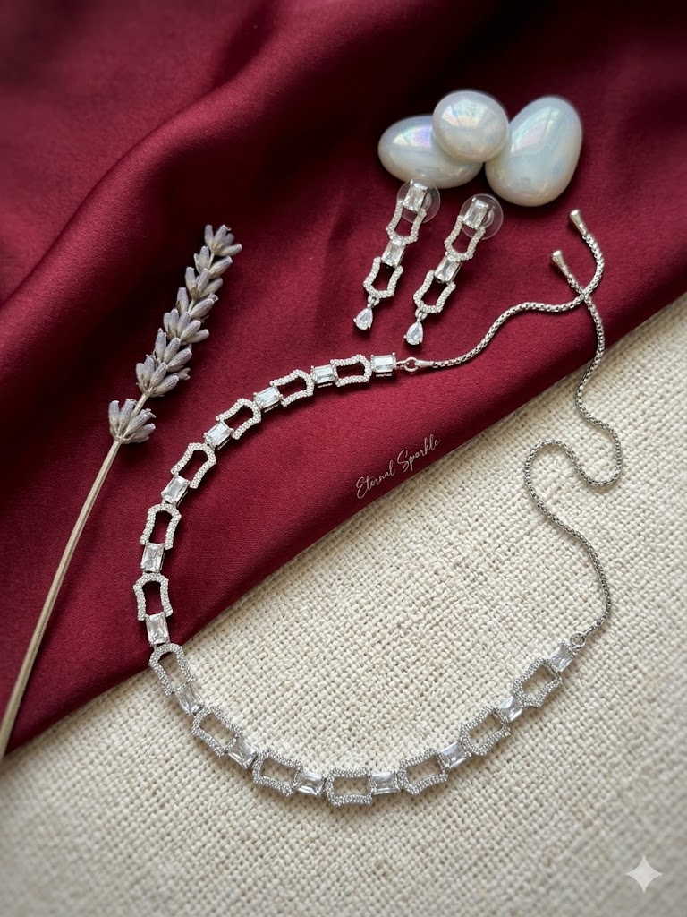 Eternal Sparkle Geometric Crystal Necklace & Earring Set-MJAD 41
