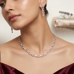 Eternal Sparkle Geometric Crystal Necklace & Earring Set-MJAD 41
