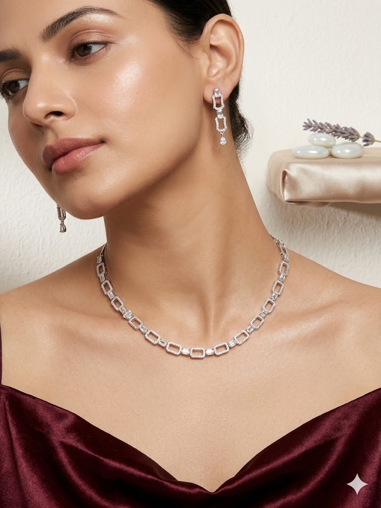 Eternal Sparkle Geometric Crystal Necklace & Earring Set-MJAD 41