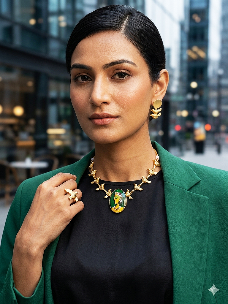 Royal Portrait Bird-Motif Necklace Set MN 69