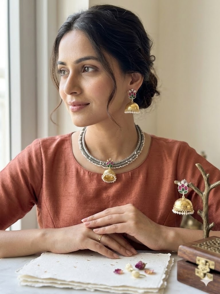 Heritage Elephant Motif Oxidized Silver Necklace Set MN 71