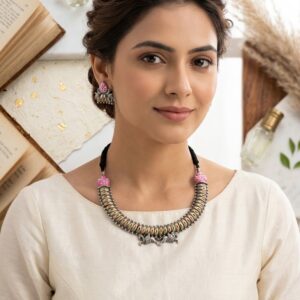Heritage Elephant Motif Oxidized Silver Necklace Set MN 71