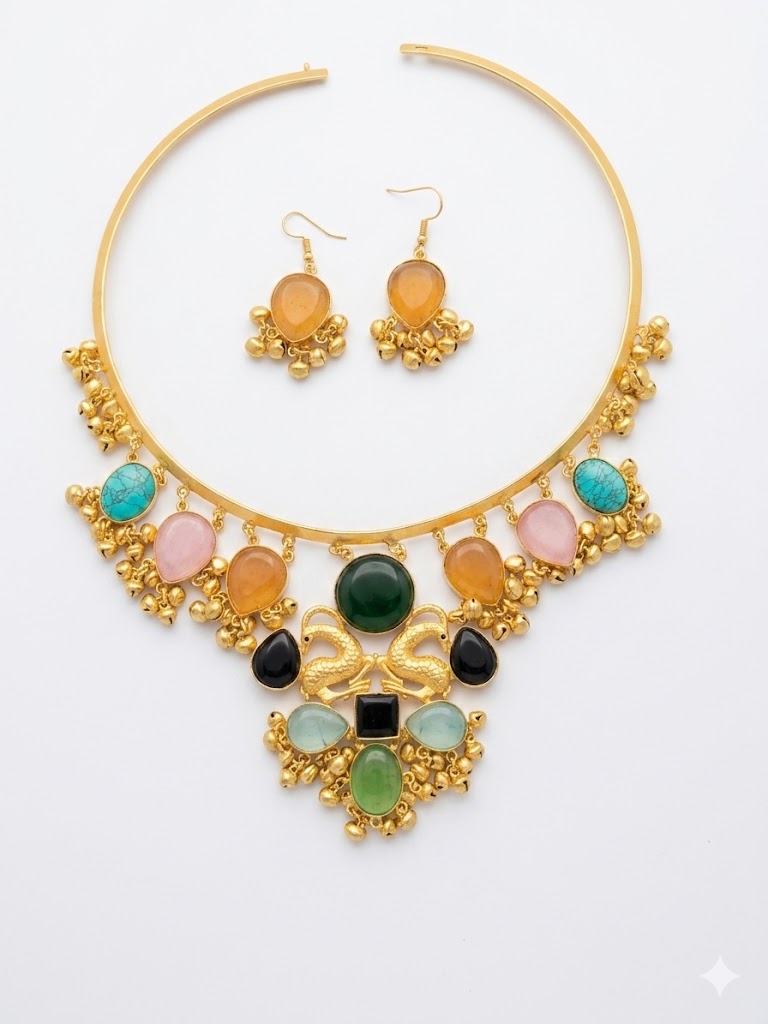 Ethnic Multi-Stone Swan Motif Choker Set MN 76