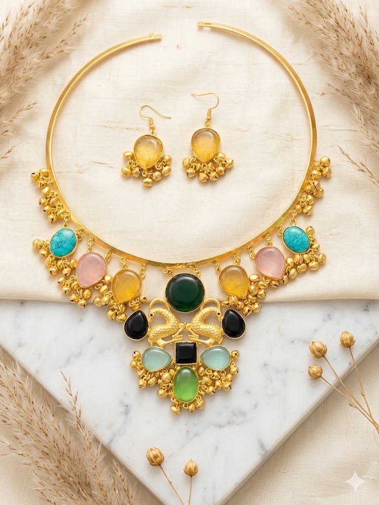 Ethnic Multi-Stone Swan Motif Choker Set MN 76