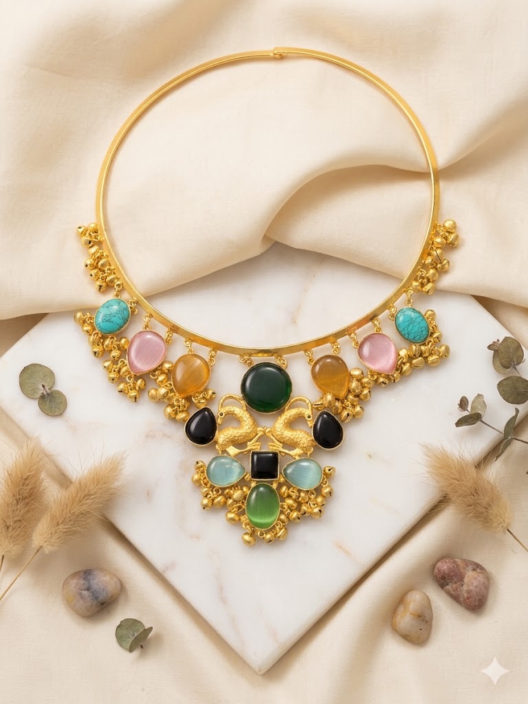 Ethnic Multi-Stone Swan Motif Choker Set MN 76