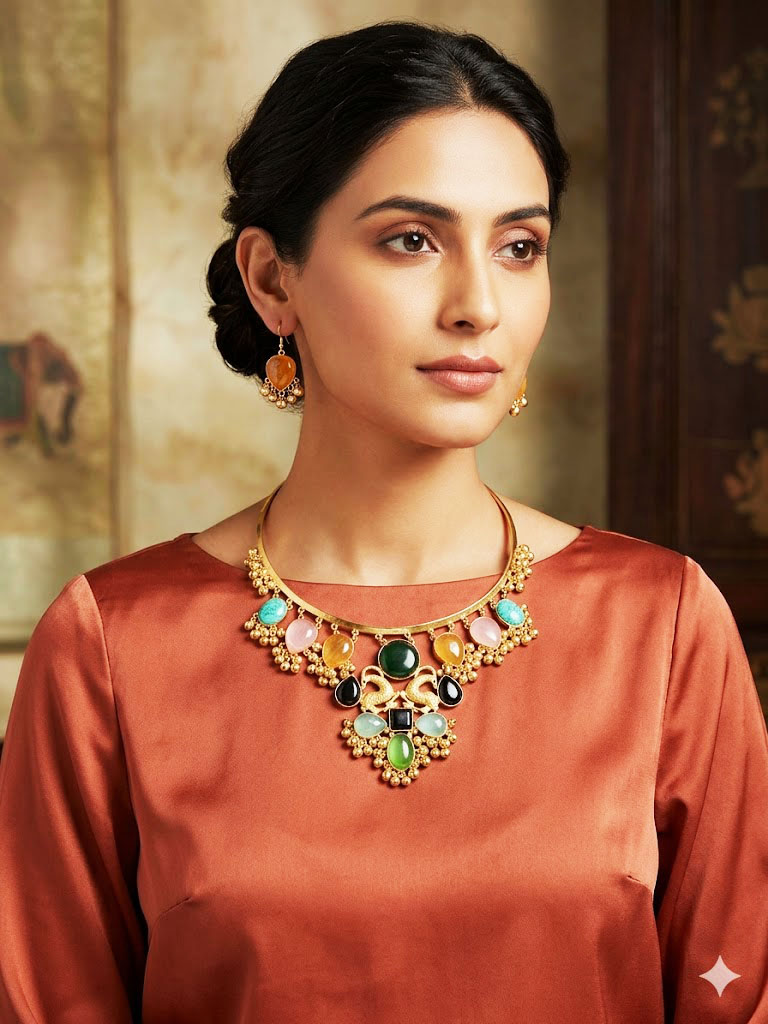 Ethnic Multi-Stone Swan Motif Choker Set MN 76