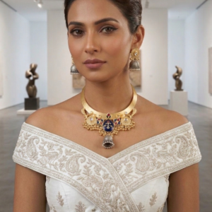 Royal Peacock & Stone Embellished Hansli Necklace MN 77