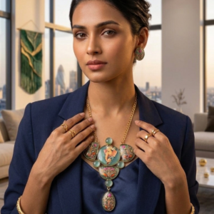 Royal Mughal Portrait Hand-Painted Necklace Set MN 82