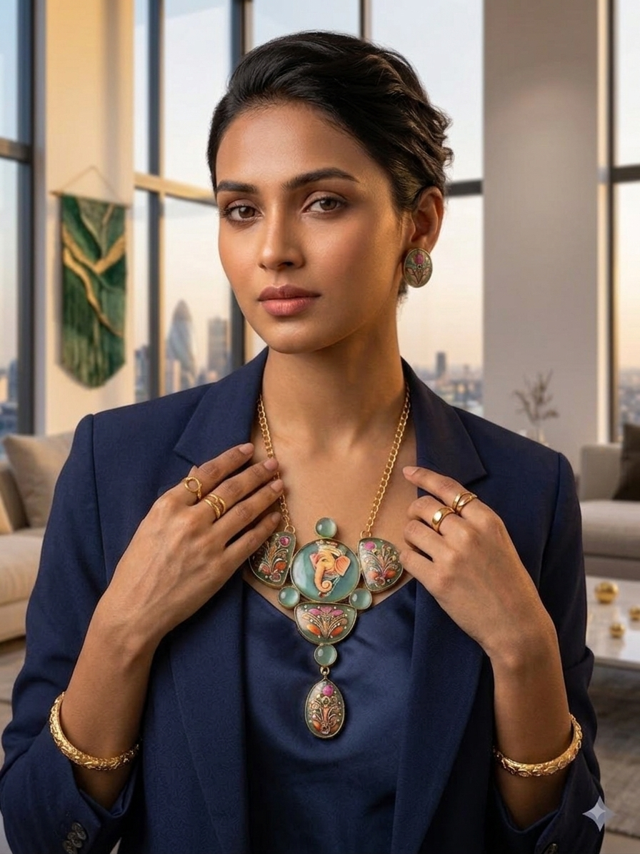 Royal Mughal Portrait Hand-Painted Necklace Set MN 82