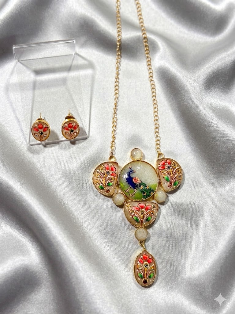 Royal Mughal Portrait Hand-Painted Necklace Set MN 82