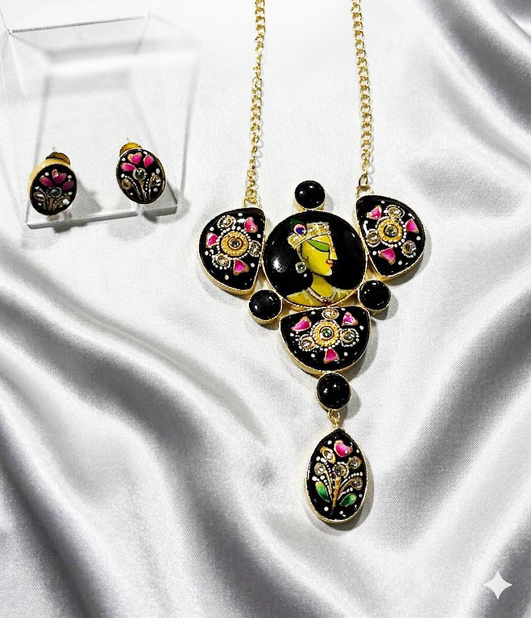 Royal Mughal Portrait Hand-Painted Necklace Set MN 82
