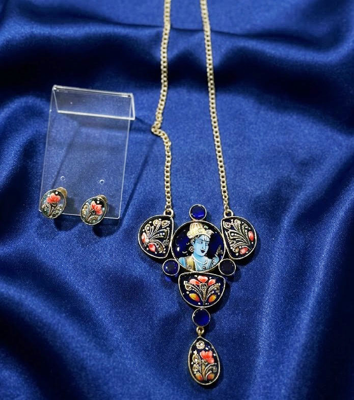 Royal Mughal Portrait Hand-Painted Necklace Set MN 82
