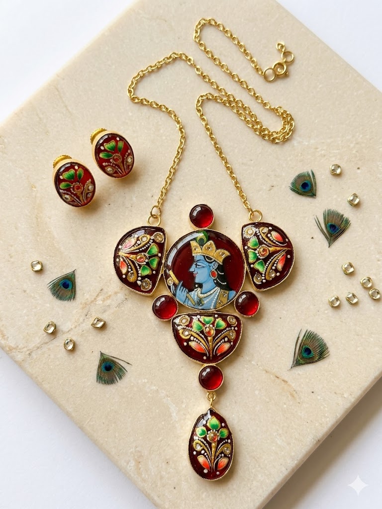 Royal Mughal Portrait Hand-Painted Necklace Set MN 82