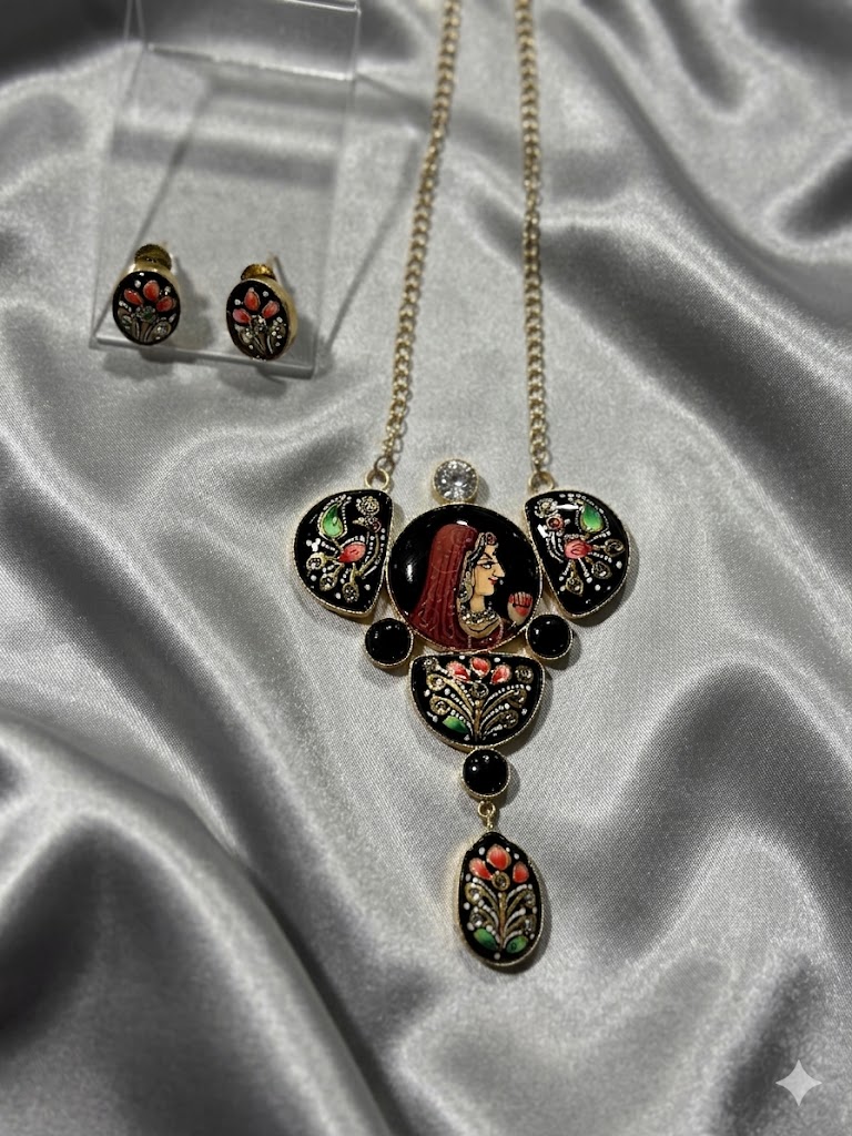 Royal Mughal Portrait Hand-Painted Necklace Set MN 82