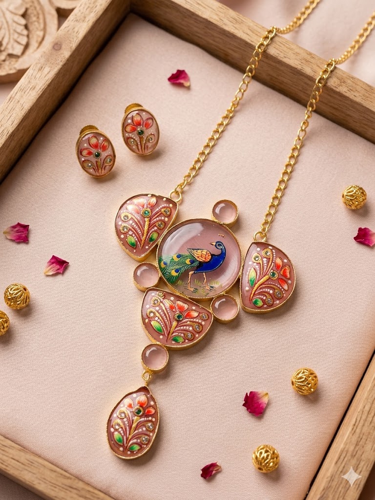 Royal Mughal Portrait Hand-Painted Necklace Set MN 82
