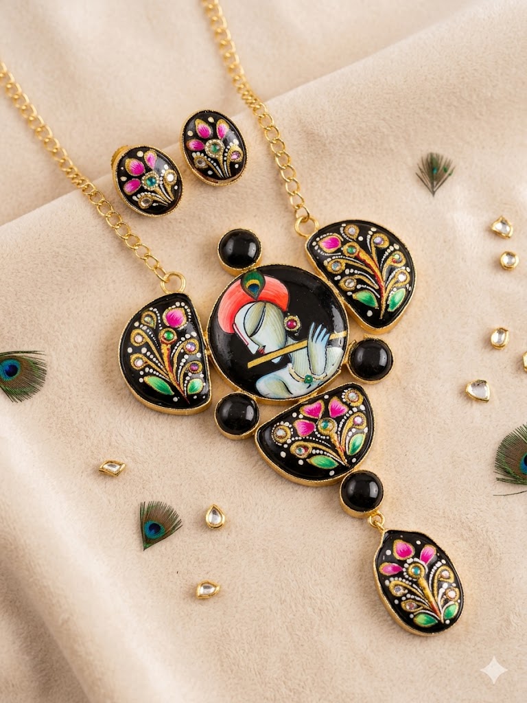 Royal Mughal Portrait Hand-Painted Necklace Set MN 82